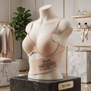 NWOT Maiden Form Women Bra 36C Beige Satin Silky Soft Wireless Adjustable Strap